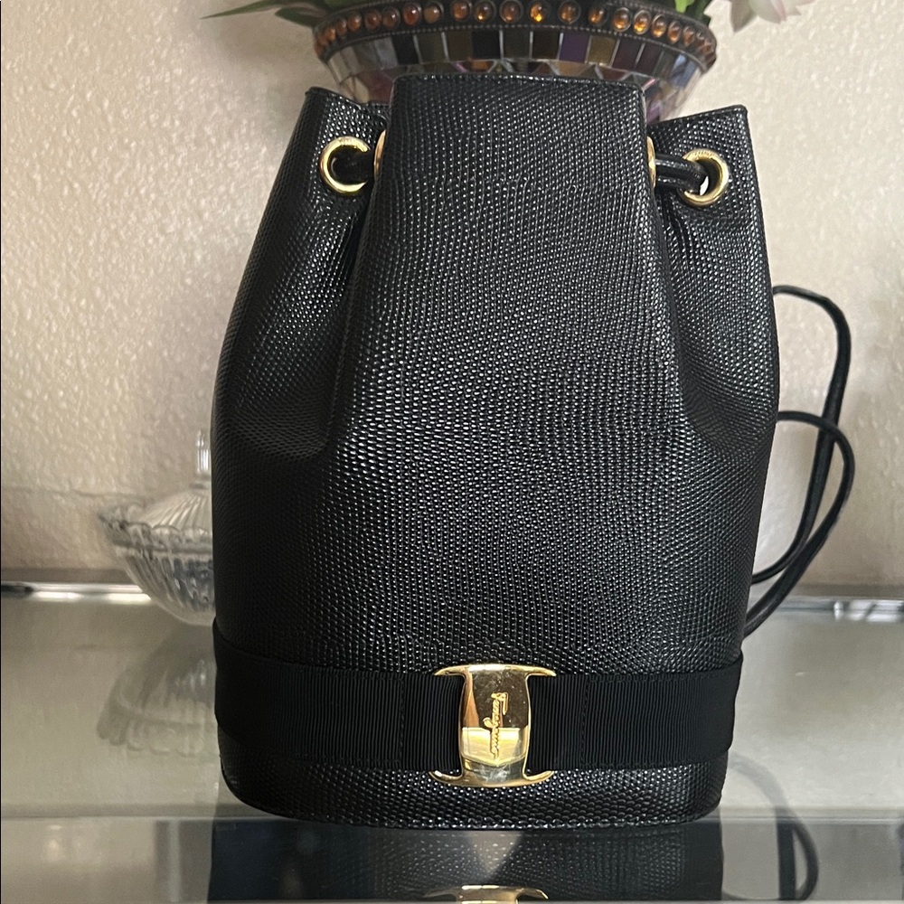 Black Ferragamo Bucket/backpack with Gold Hardware